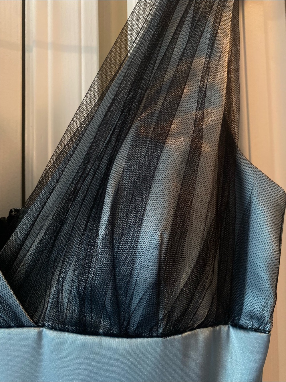 David's Bridal Blue Satin & Black Tulle Girls' Formal Dress - Picture 9 of 10